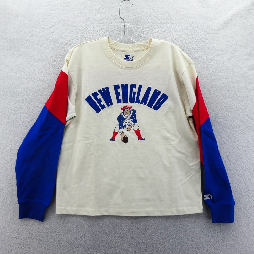 Starter Sweater Womens Medium New England Patriots Colorblock Cream Red Blue Y2K